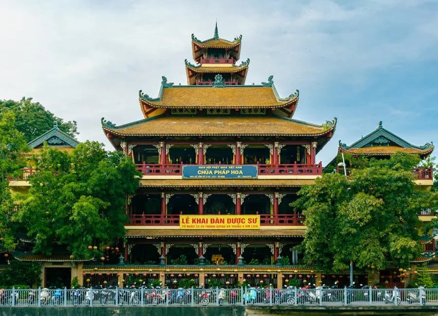 Explore the architectural beauty of Phap Hoa Temple in Ho Chi Minh City, Vietnam.